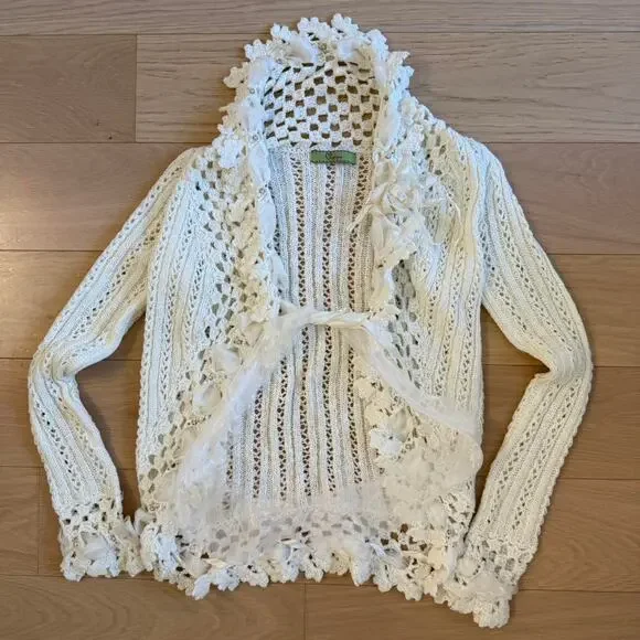Korean deadstock cream crochet cardigan - Picture 3 of 7